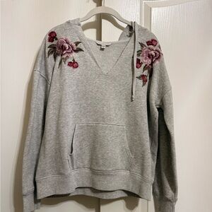 American Eagle Outfitters Gray Hoodie with Floral Embroidery